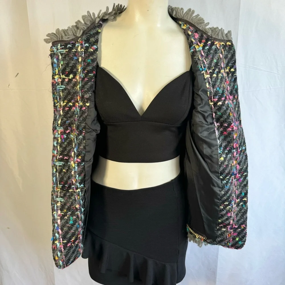 VINTAGE SINGLE BREAST BLAZER TWEED MULTICOLORE WOOL WOMEN SIZE SMALL - Picture 6 of 15
